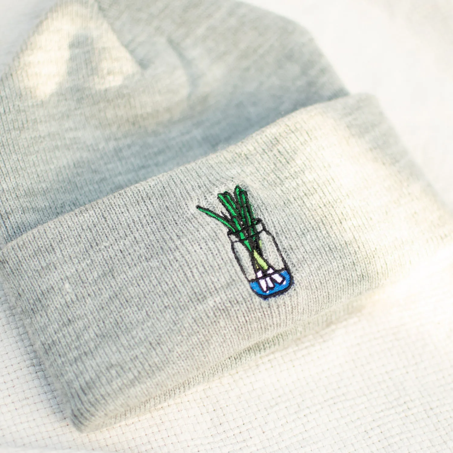 Green Onion Embroidered Beanie