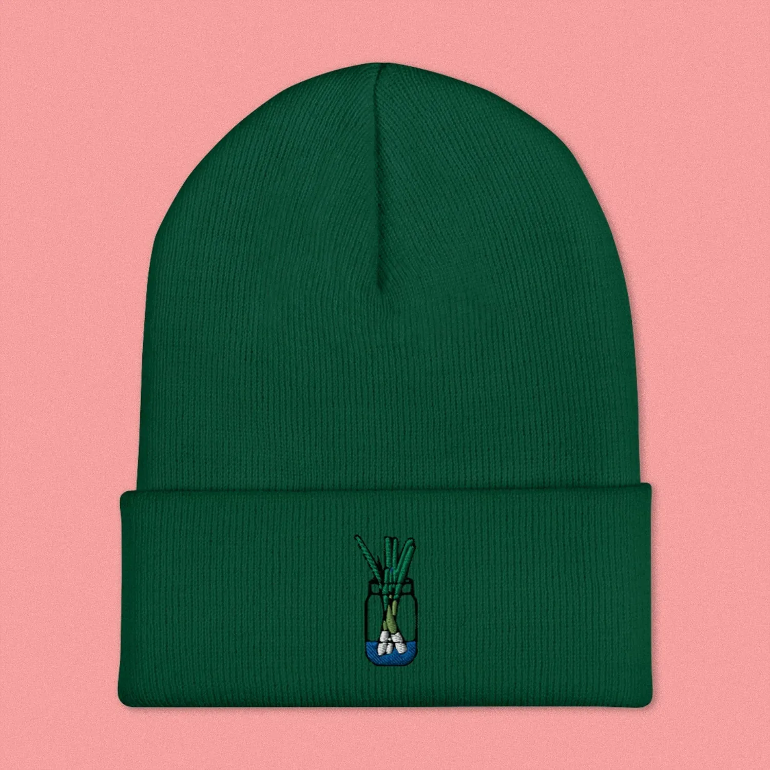 Green Onion Embroidered Beanie