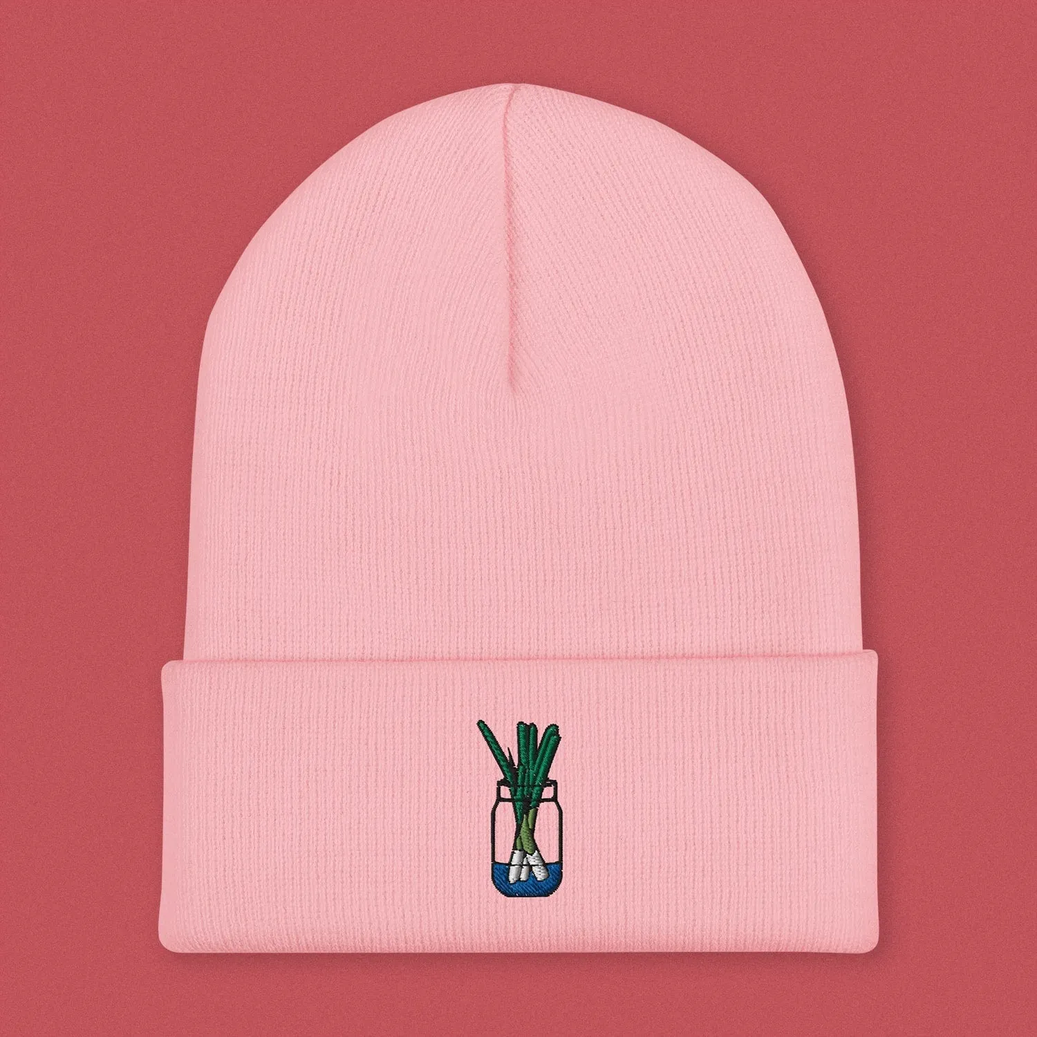 Green Onion Embroidered Beanie