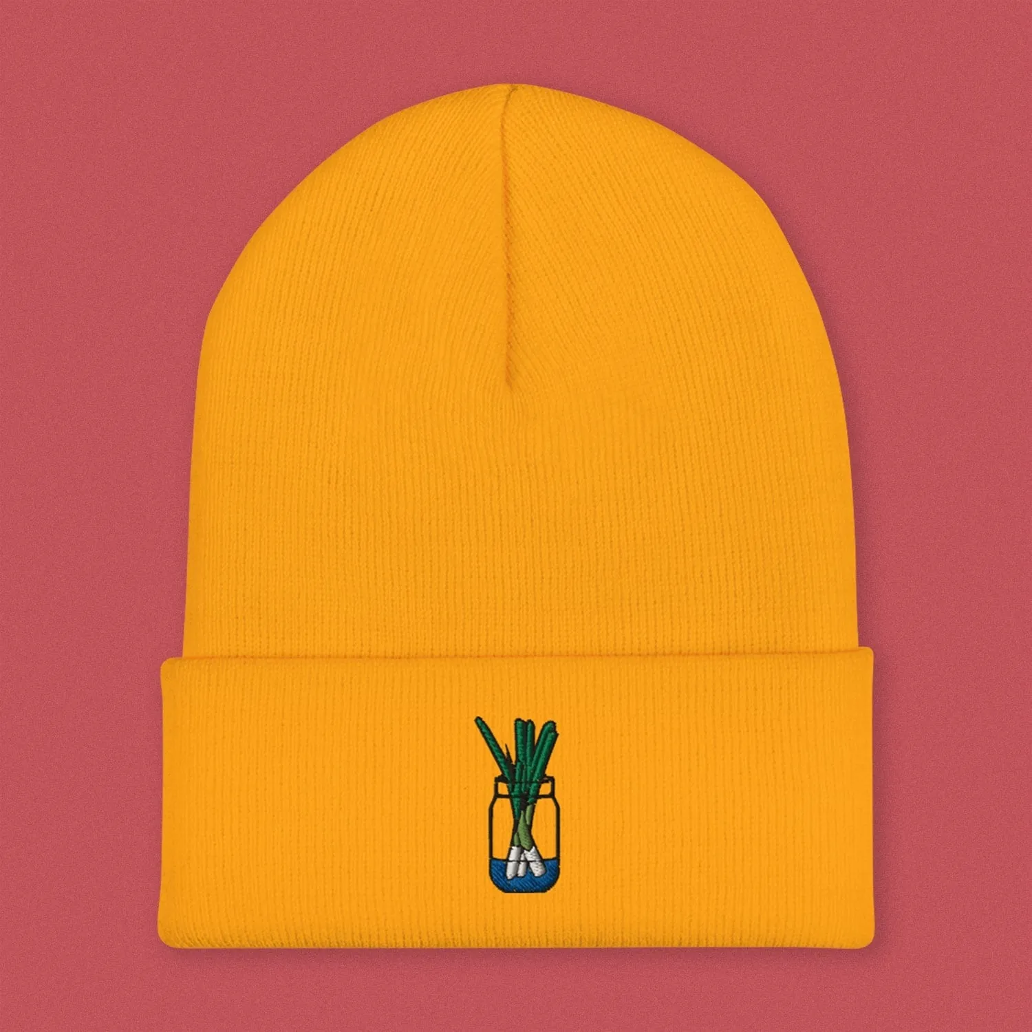 Green Onion Embroidered Beanie