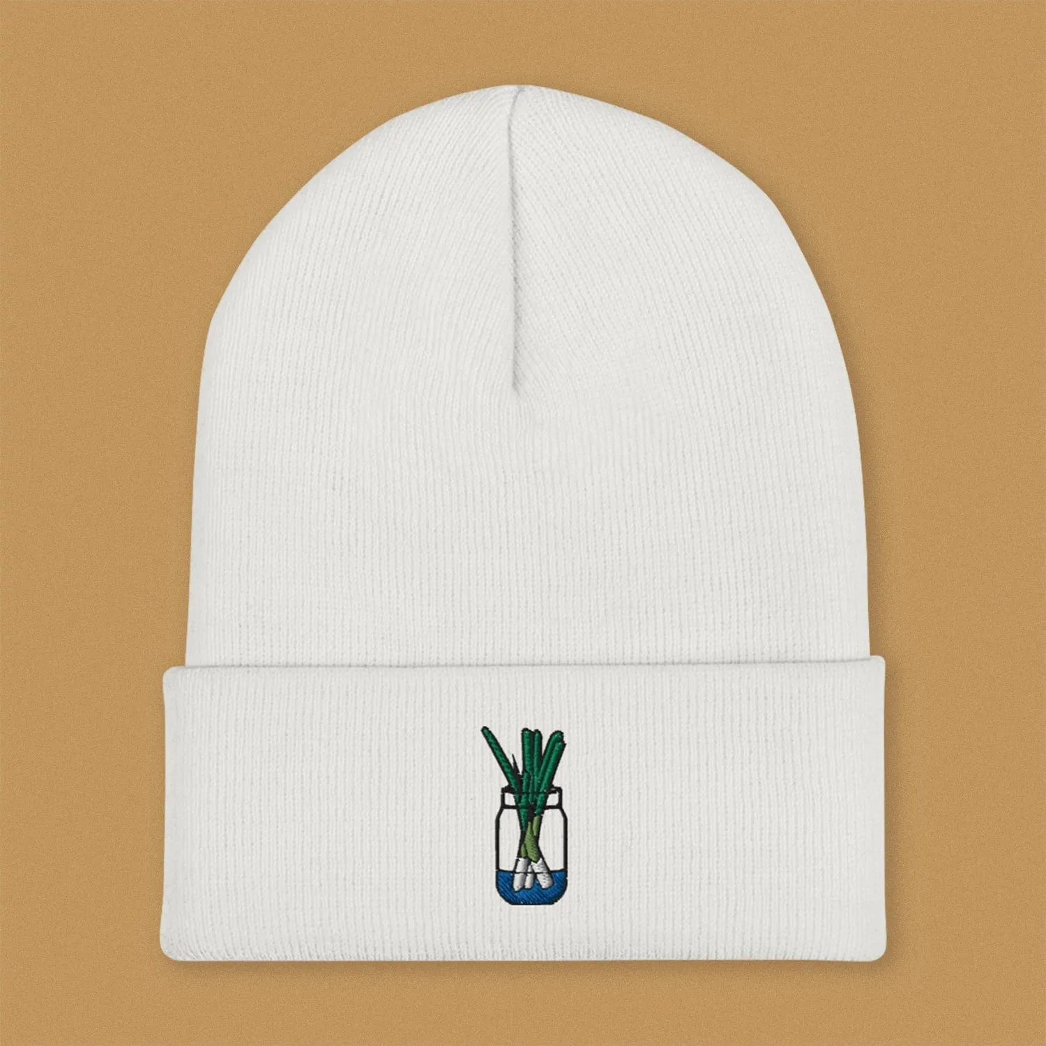 Green Onion Embroidered Beanie