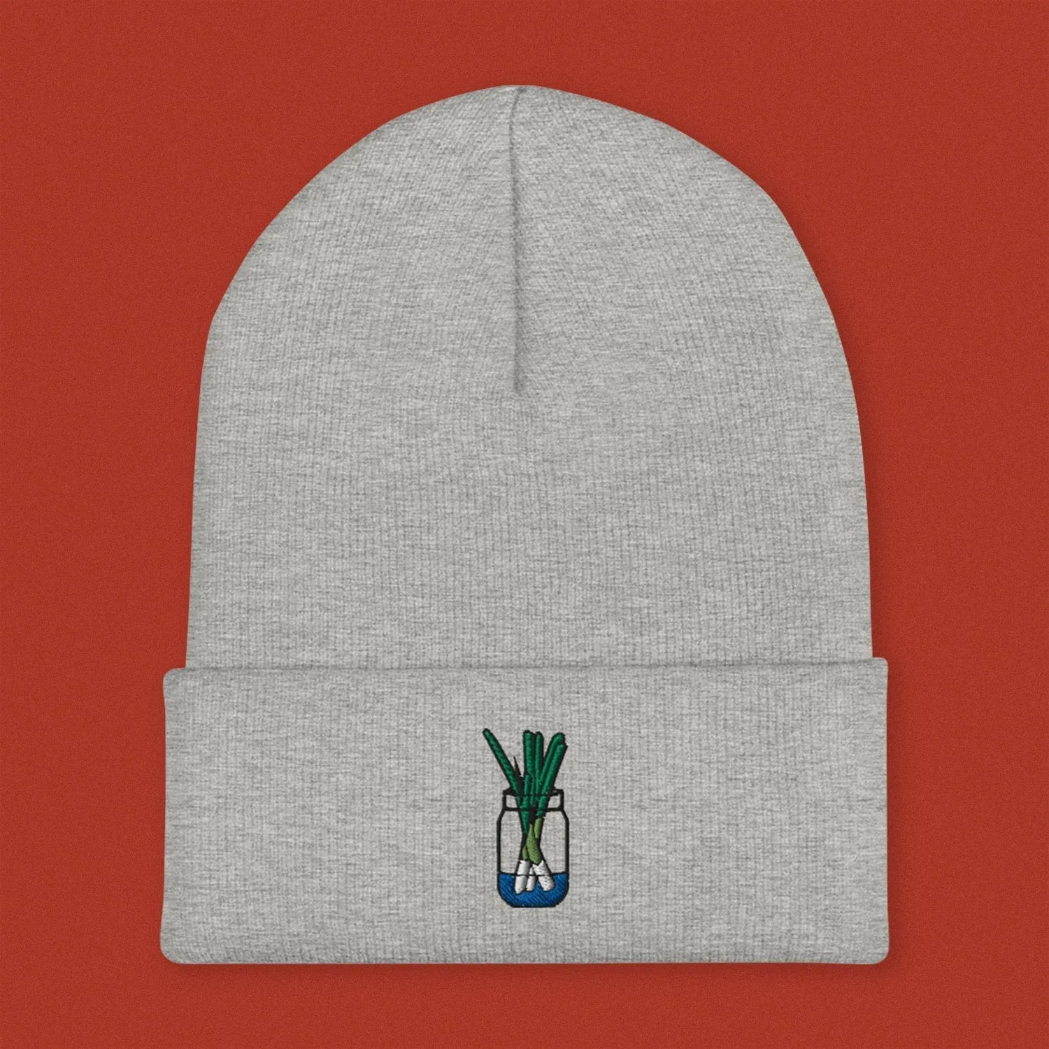 Green Onion Embroidered Beanie