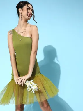 Green Tulle One Shoulder Dress