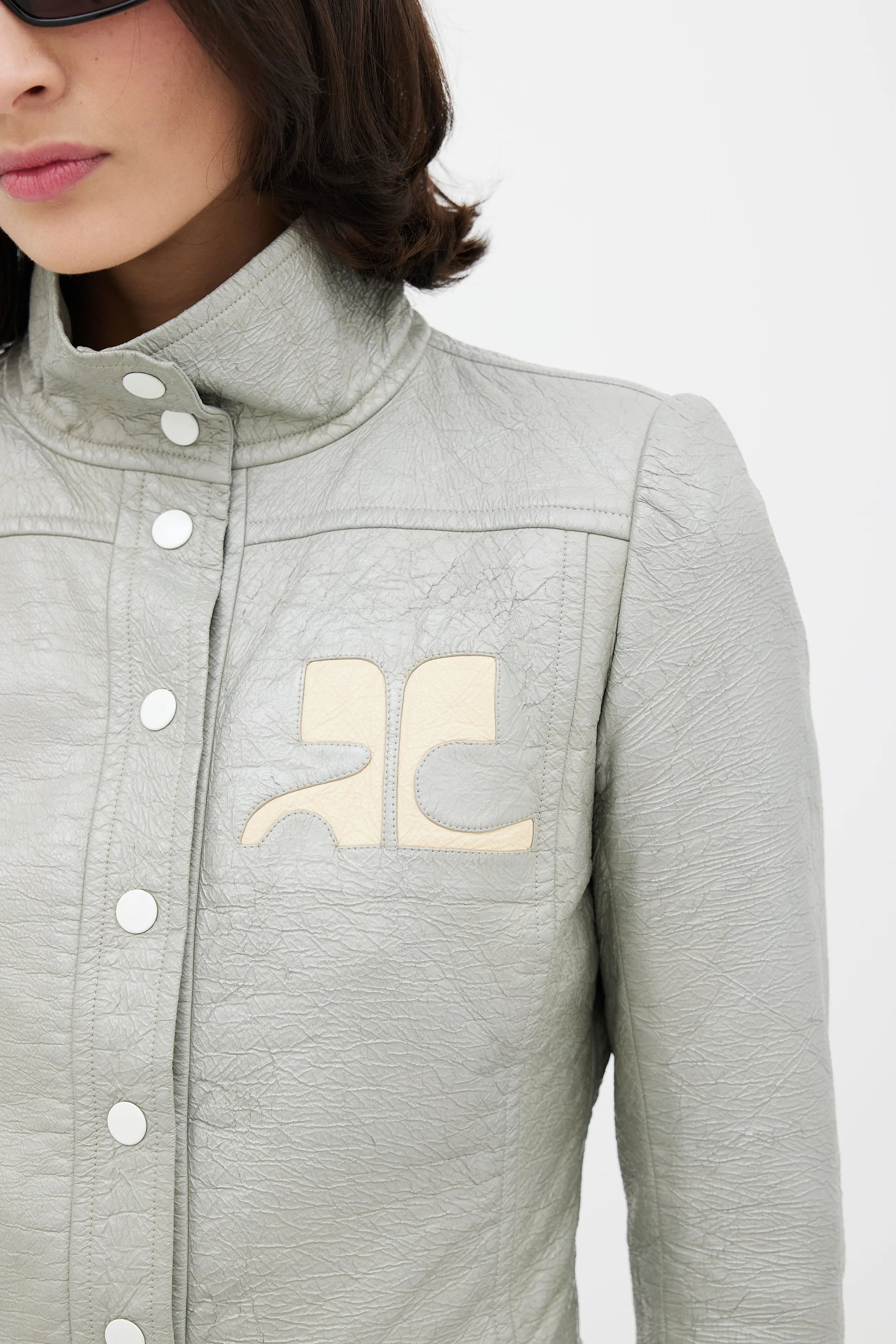 Grey & Cream Leather Logo Jacket