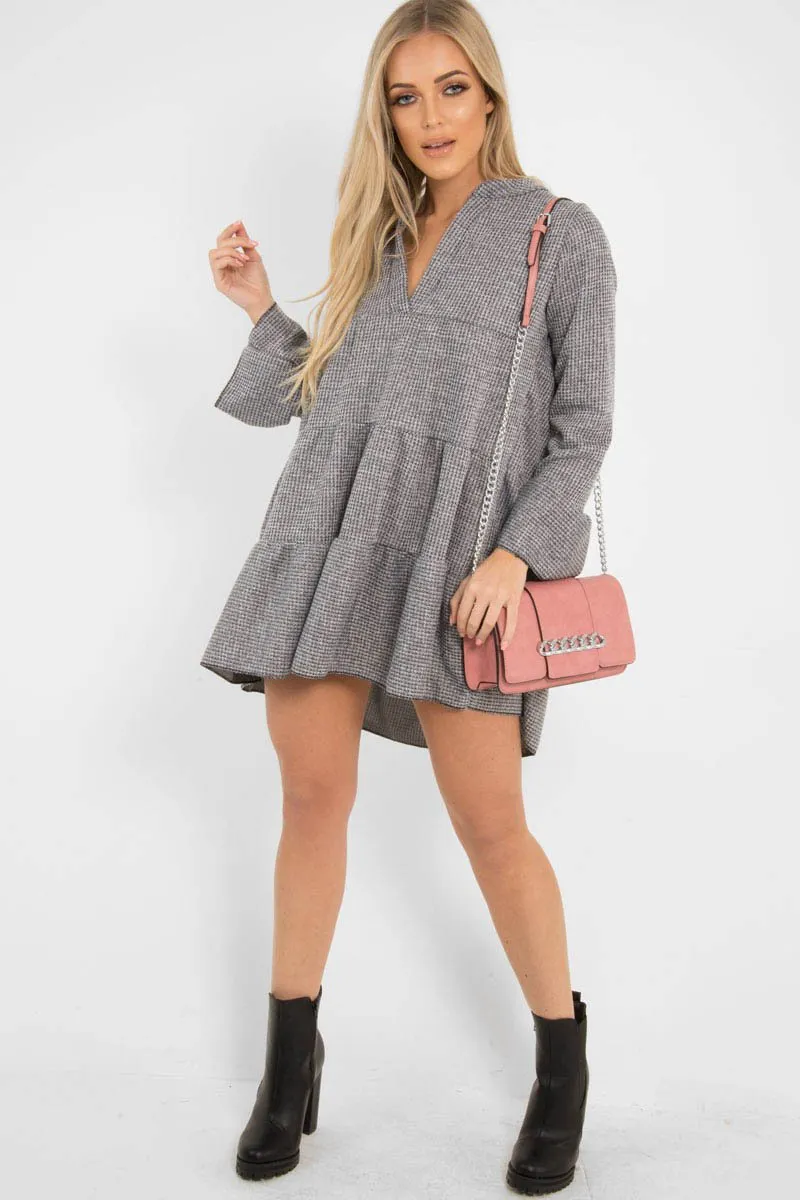 Grey Knit Plunge Flute Sleeve Shift Dress - Halsey