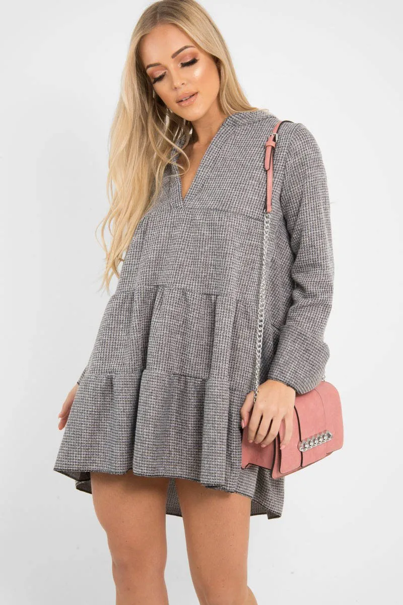 Grey Knit Plunge Flute Sleeve Shift Dress - Halsey