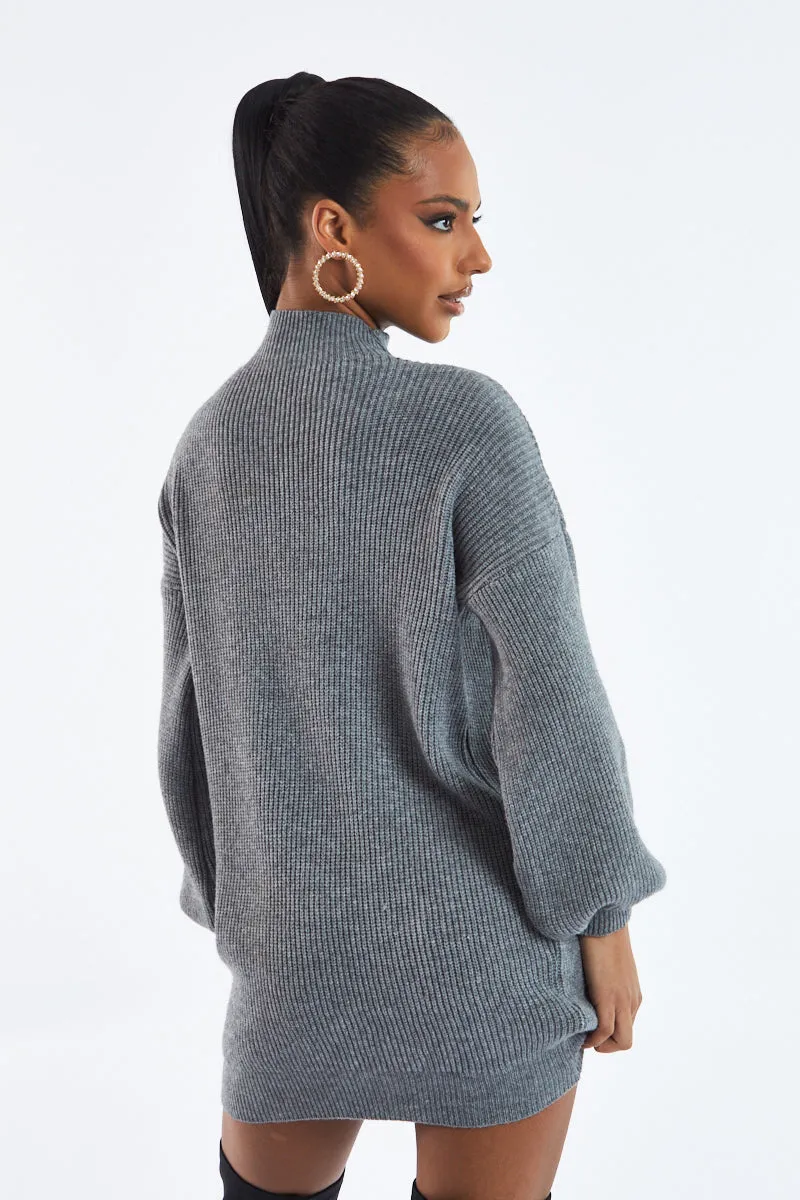 Grey Oversized Knit Jumper Dress - Inez