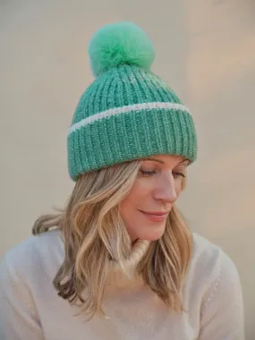 Half Cardi Chunky Beanie With Tipping - Green/Cream