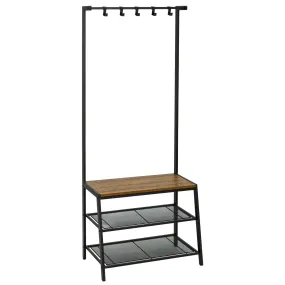 Hall Tree with Storage Bench, Equipped with Extra Two-layer Iron Mesh