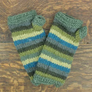 Hand Knitted Wool Arm Warmer - Stripe Green Blue