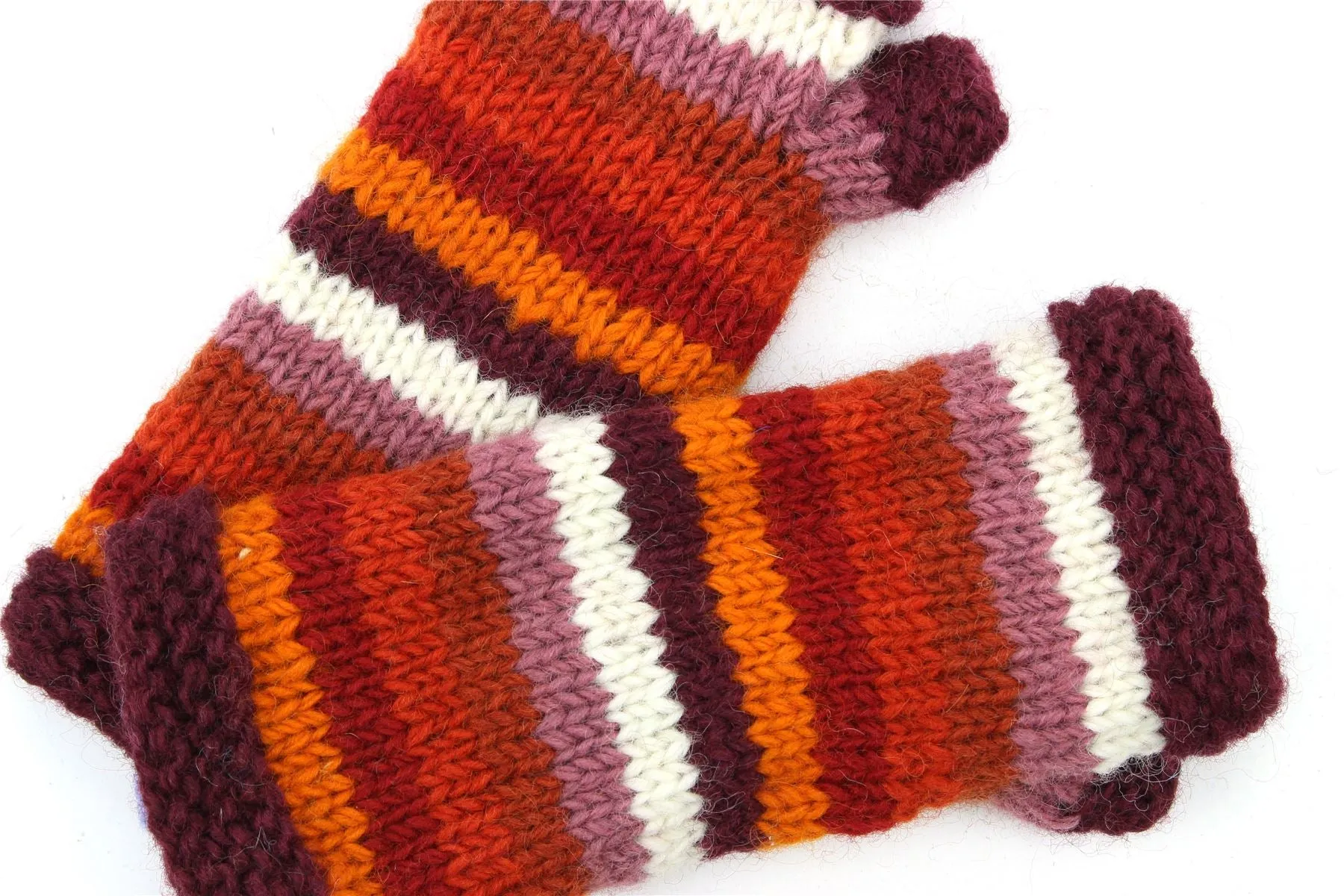 Hand Knitted Wool Arm Warmer - Stripe Rust