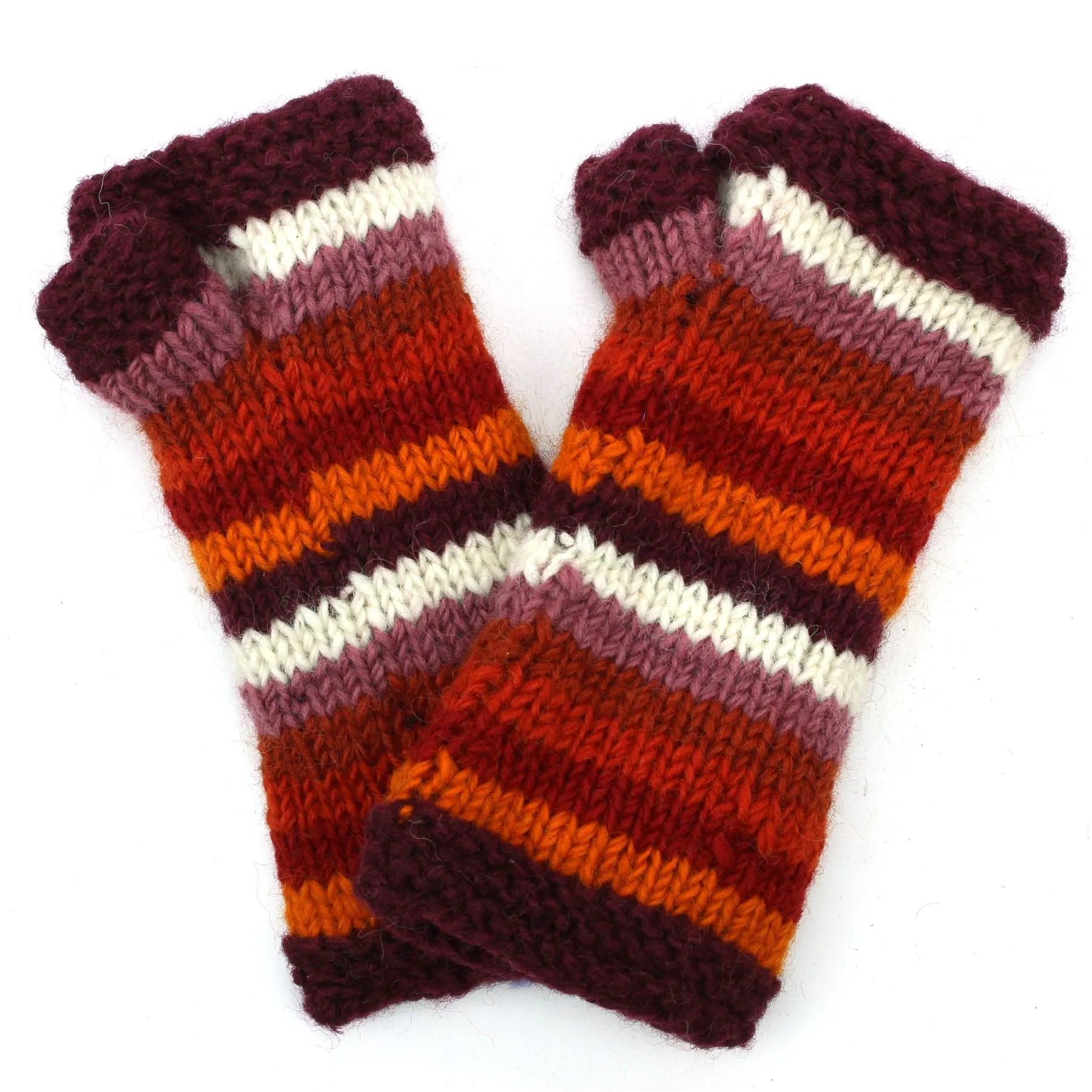 Hand Knitted Wool Arm Warmer - Stripe Rust