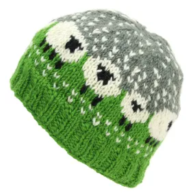 Hand Knitted Wool Beanie Hat - Green