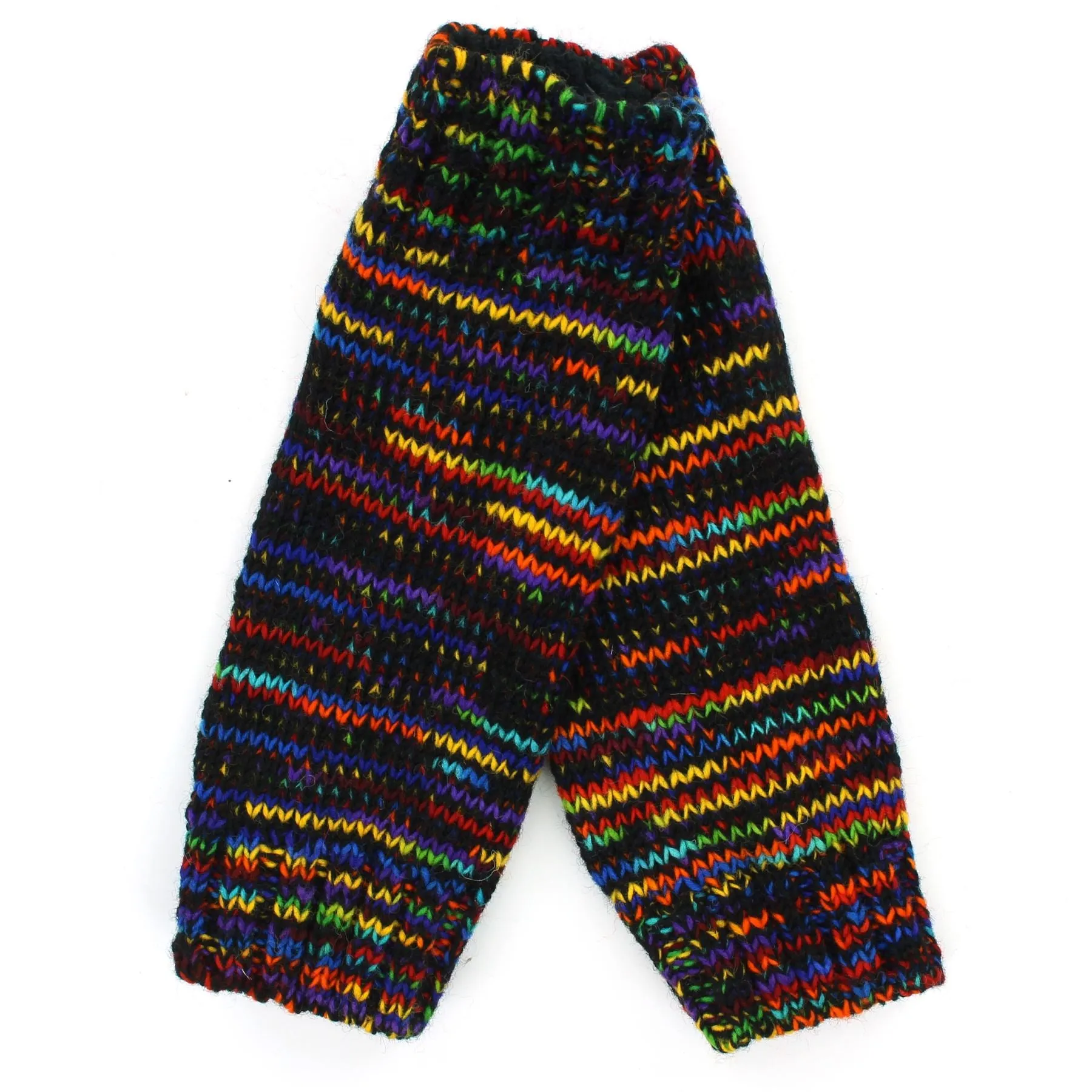 Hand Knitted Wool Leg Warmers - SD Black Rainbow