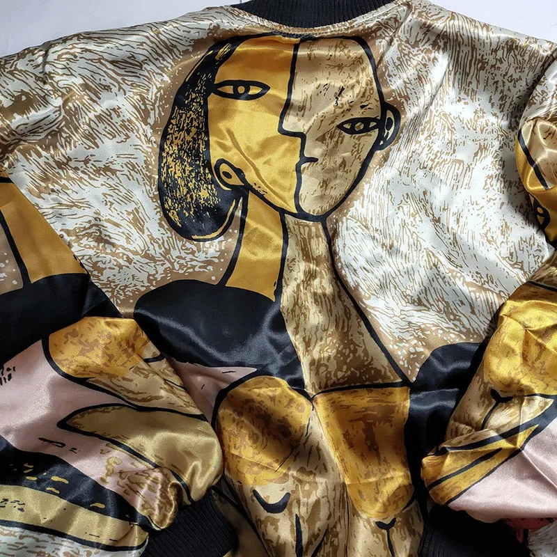 Harajuku Gold Jacket Print Satin Jacket Loose Designer Coats Glitter