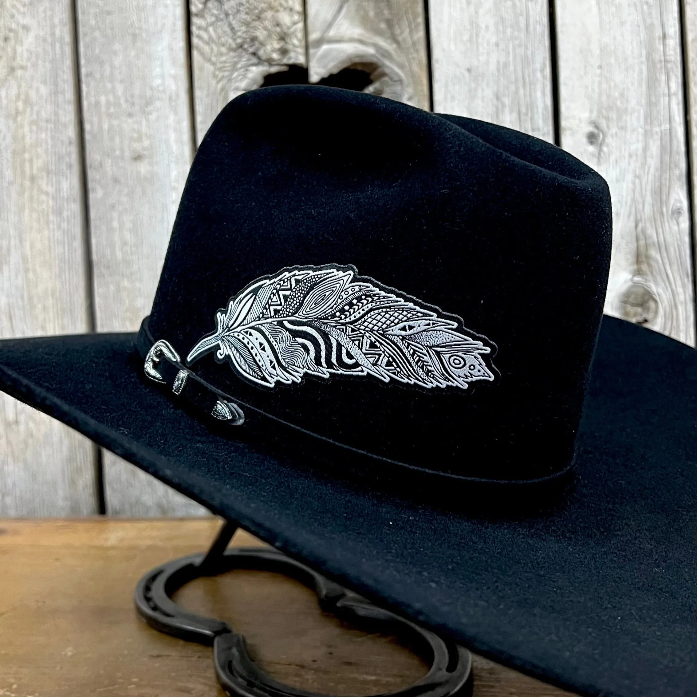 Hat Patch | Black & White Feather w/ Pattern