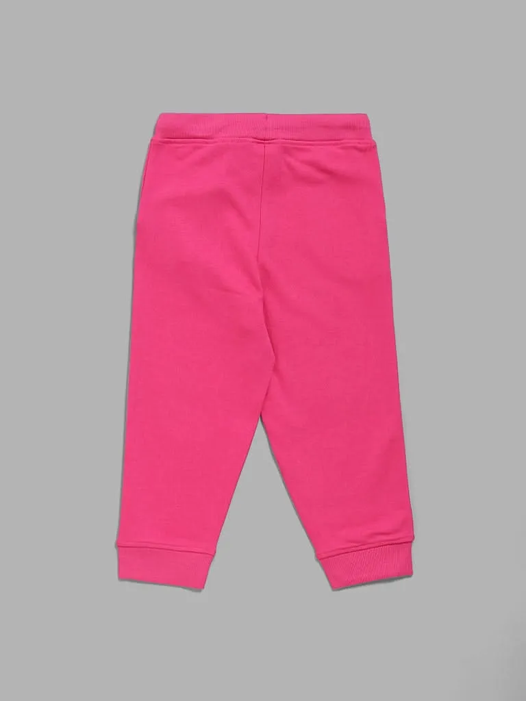 HOP Kids Fuchsia Plain Ribbed Joggers