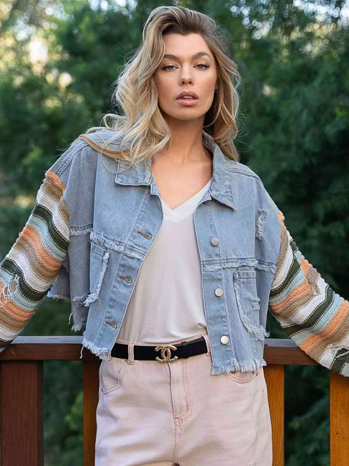 Hot Girl Distressed Cropped Boho Denim Jacket