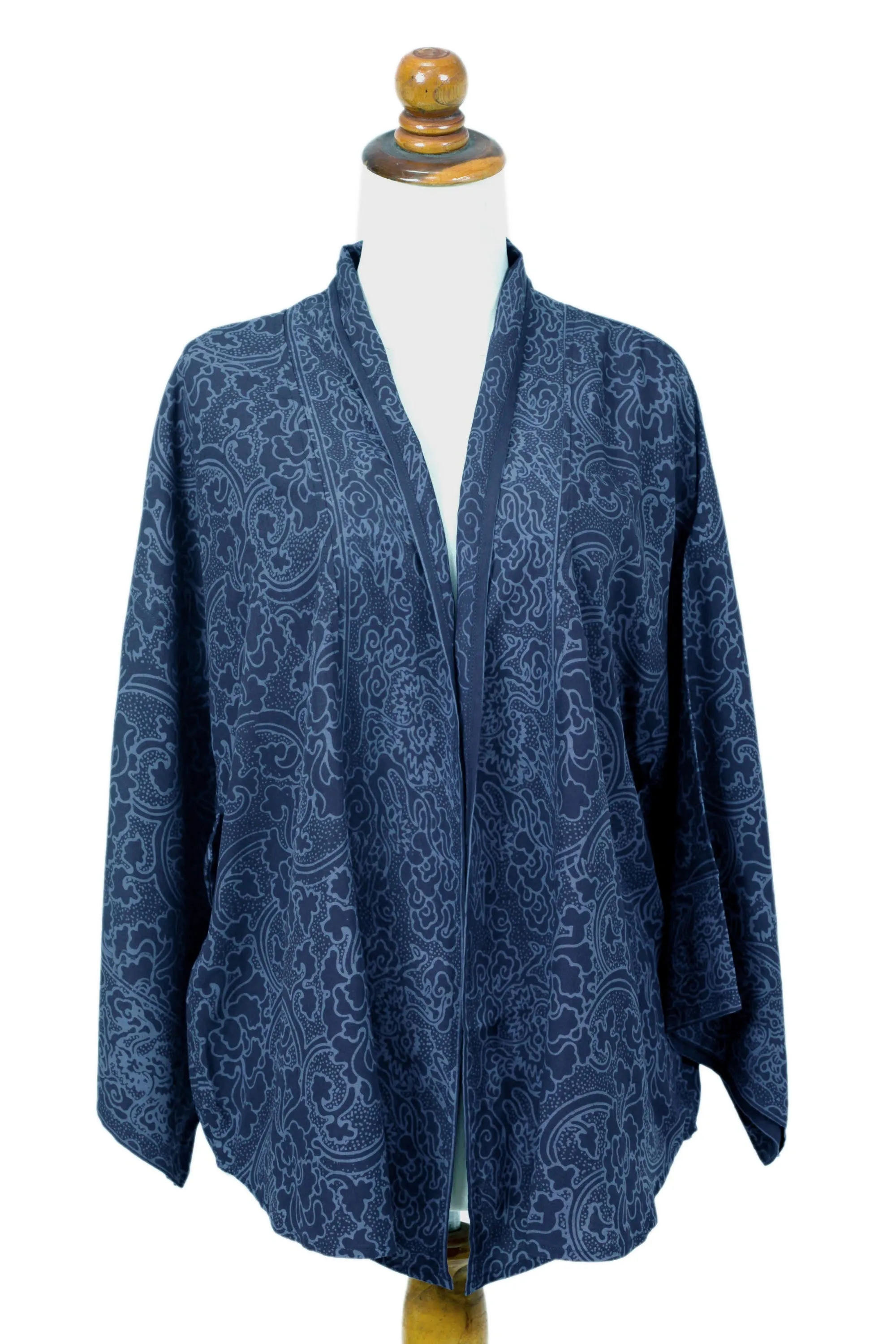 Indigo Garden Blue Javanese Batik Rayon Kimono Jacket