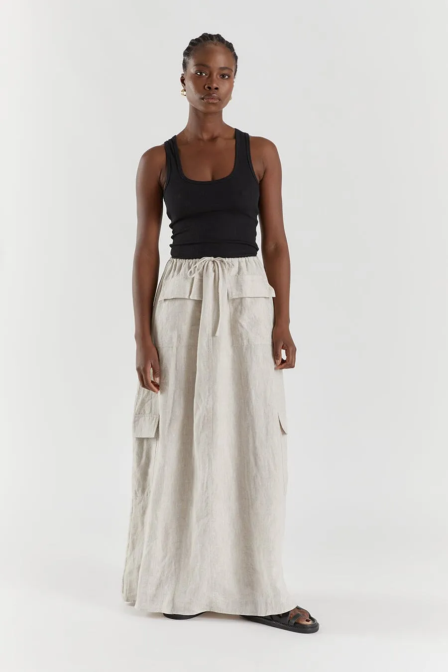 ISLA NATURAL LINEN CARGO MAXI SKIRT