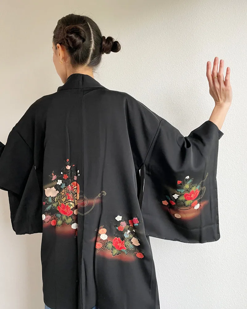 Japanese Traditional Black Haori Kimono Jacket