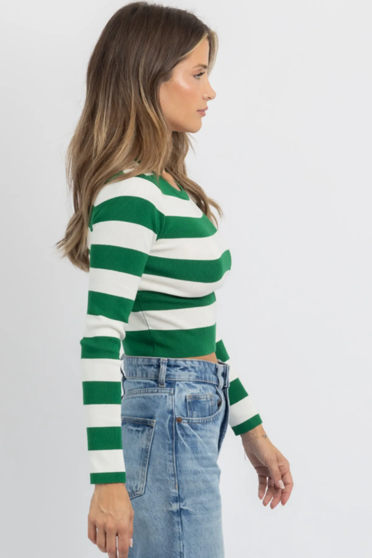 JESS GREEN STRIPE KNIT TOP