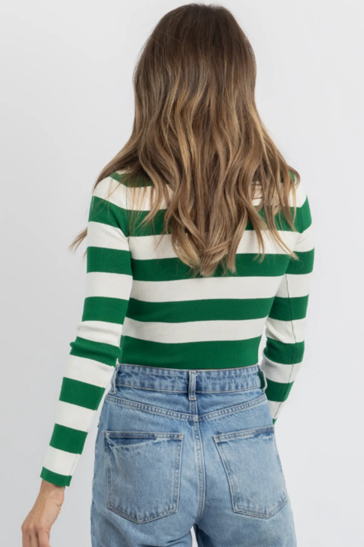 JESS GREEN STRIPE KNIT TOP