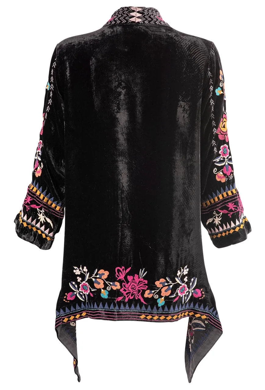 Johnny Was Black Tinasha Velvet Draped Cardigan