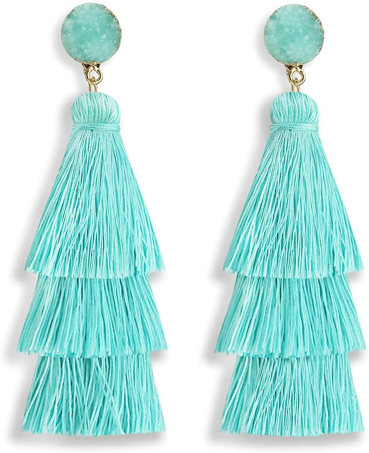 Jugalstar Colorful Tassel Earrings 3 Tier Layered Bohemian, Eardrop Big Dangle Drop Fashion Jewelry Earrings for Women Teen Girls Valentine Birthday Party Gift