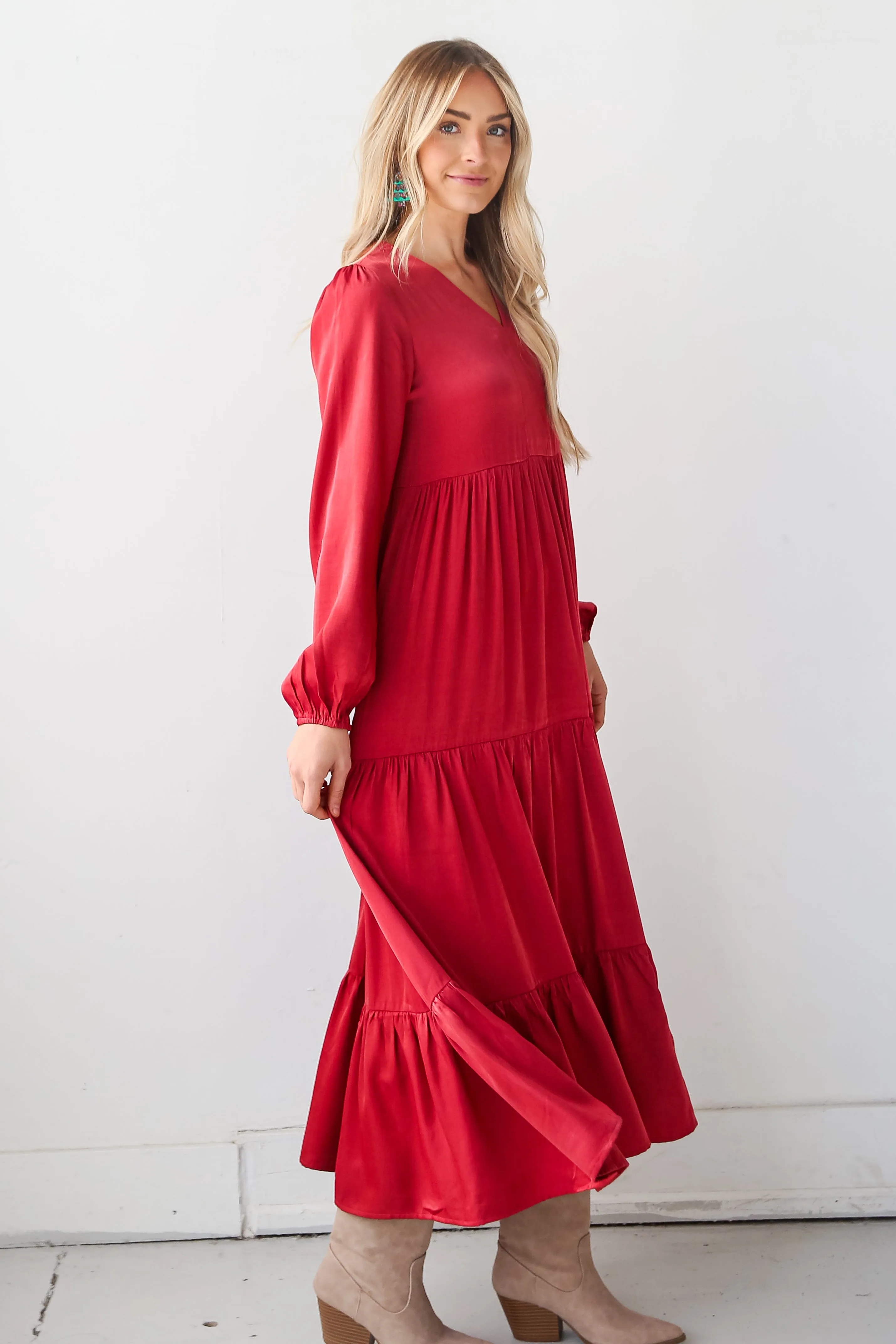 Keep Things Stylish Marsala Tiered Maxi Dress