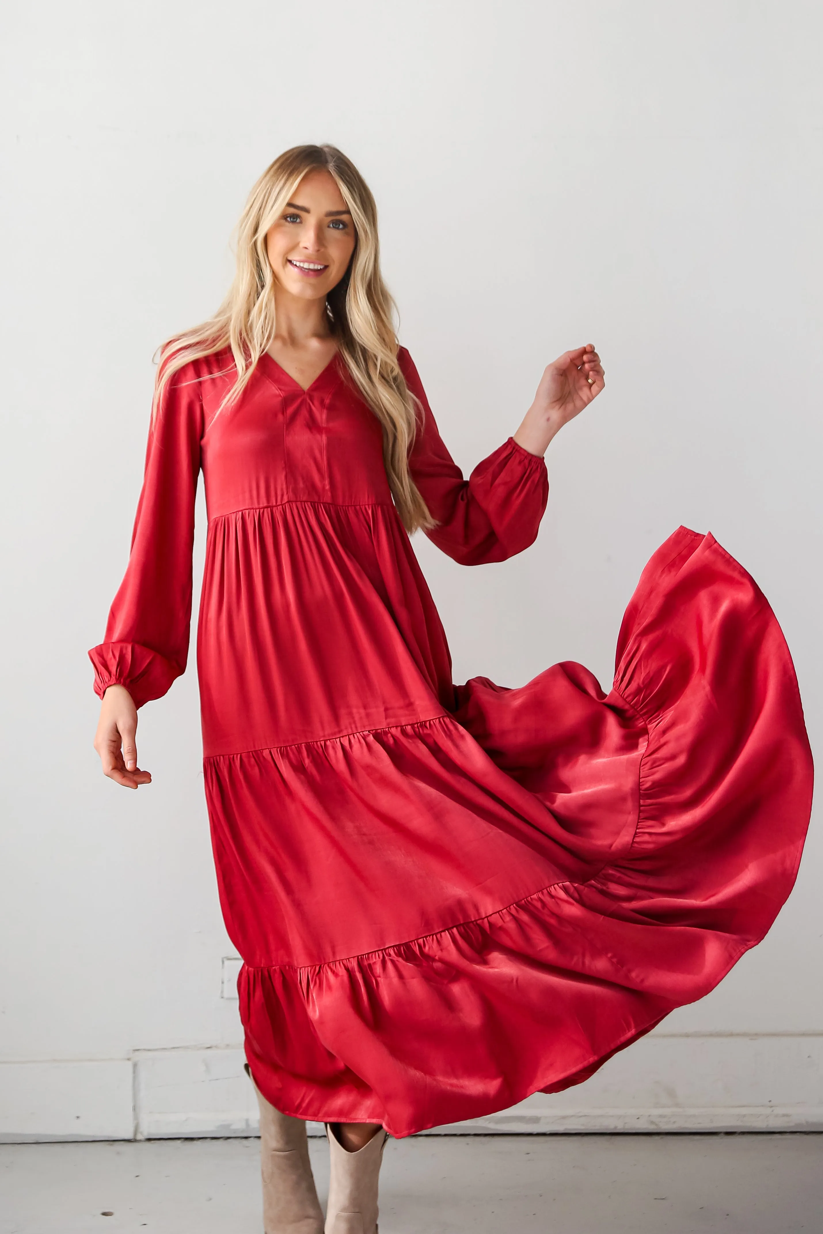 Keep Things Stylish Marsala Tiered Maxi Dress