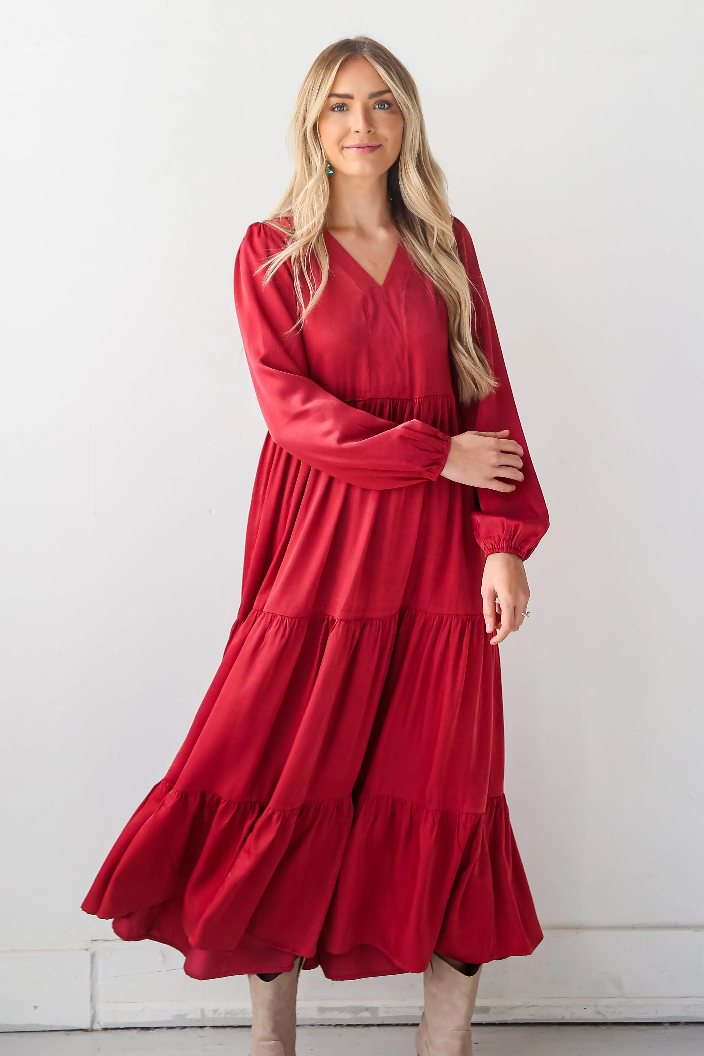 Keep Things Stylish Marsala Tiered Maxi Dress