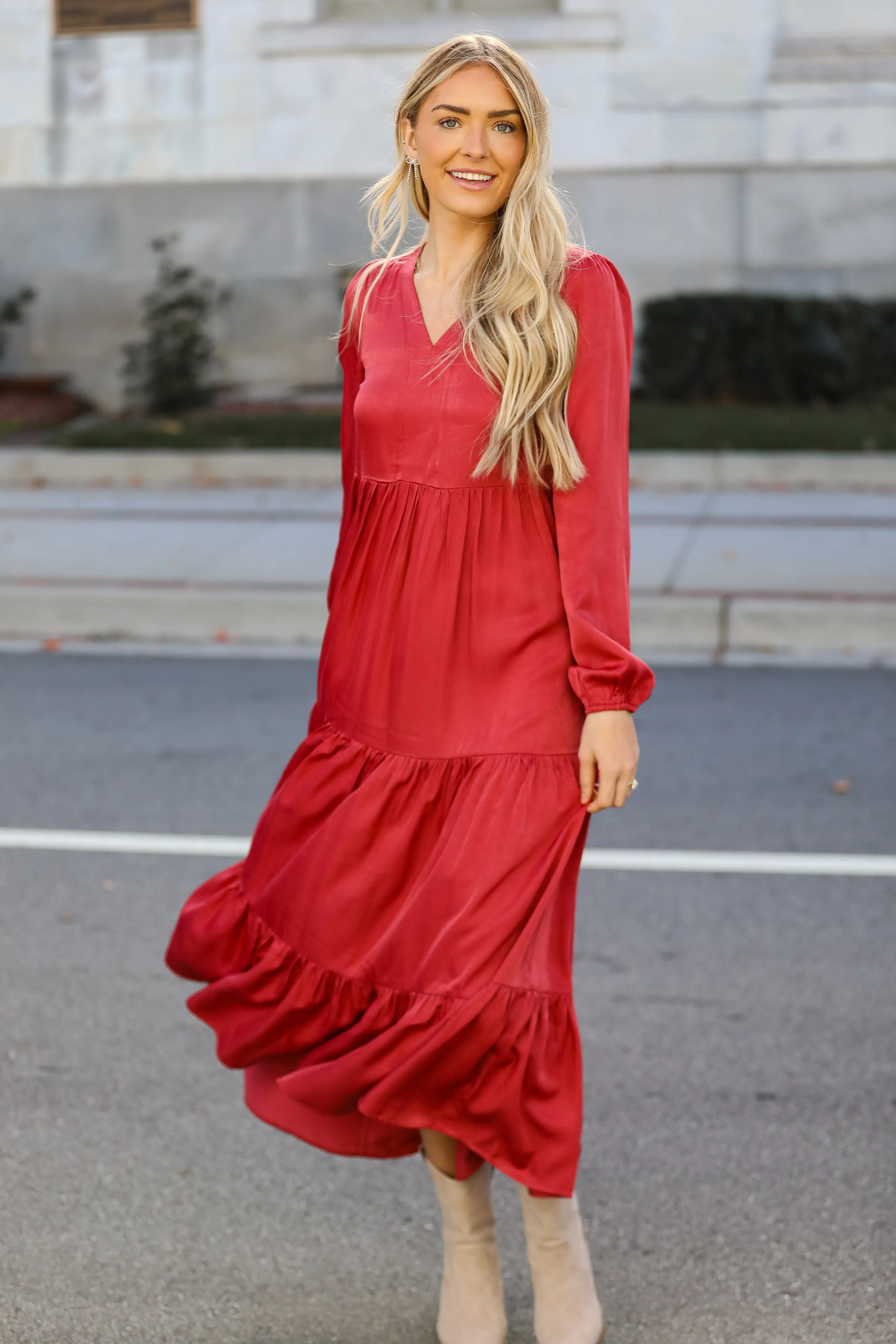 Keep Things Stylish Marsala Tiered Maxi Dress