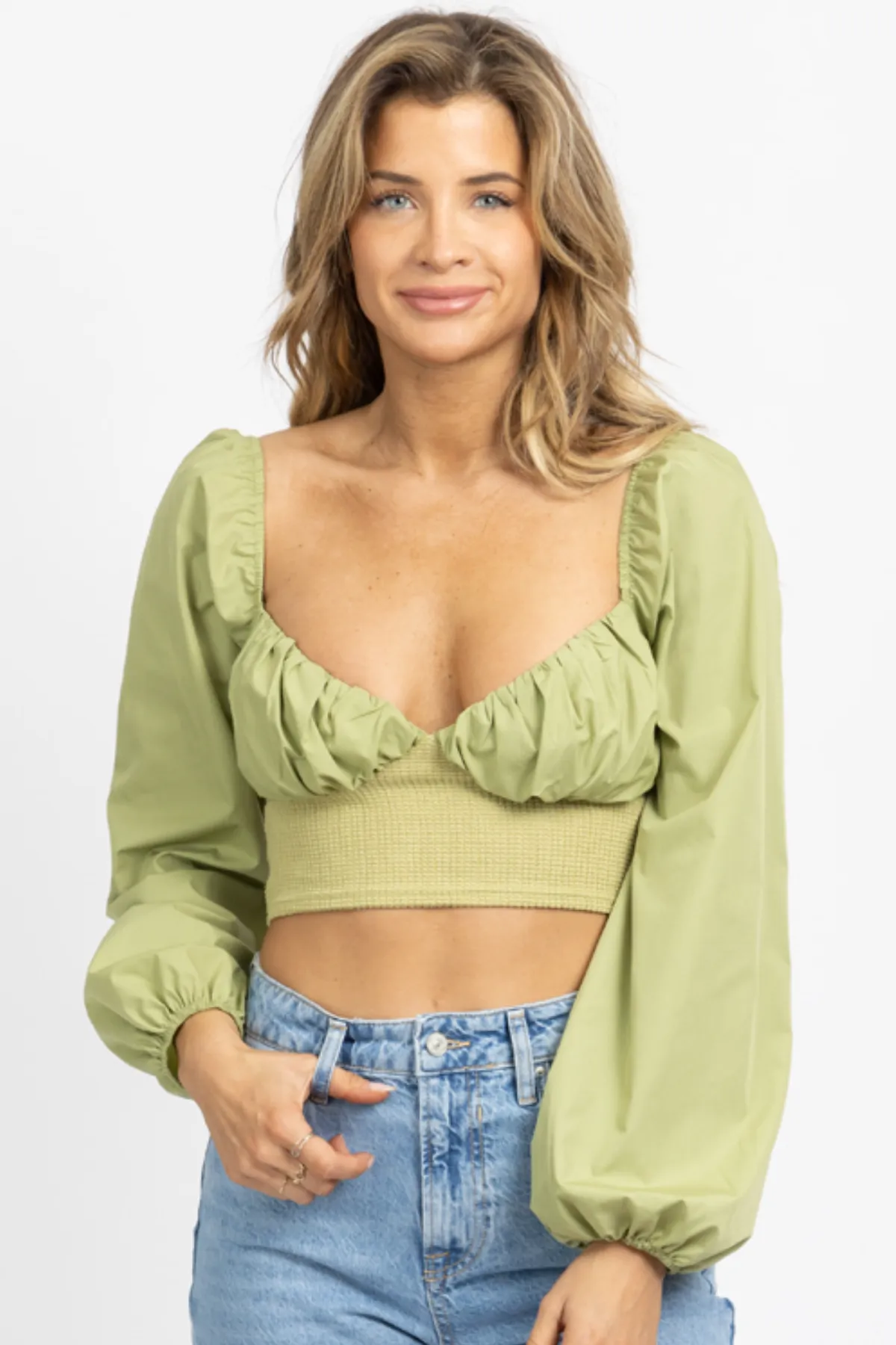 KIWI KNIT BODICE POPLIN TOP