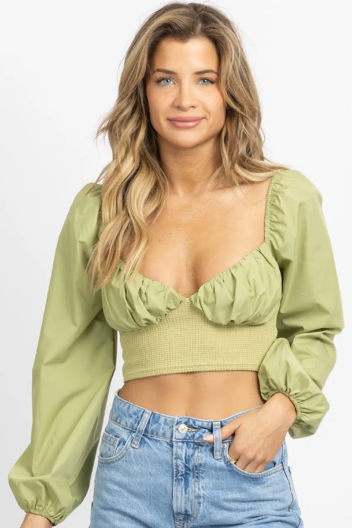 KIWI KNIT BODICE POPLIN TOP