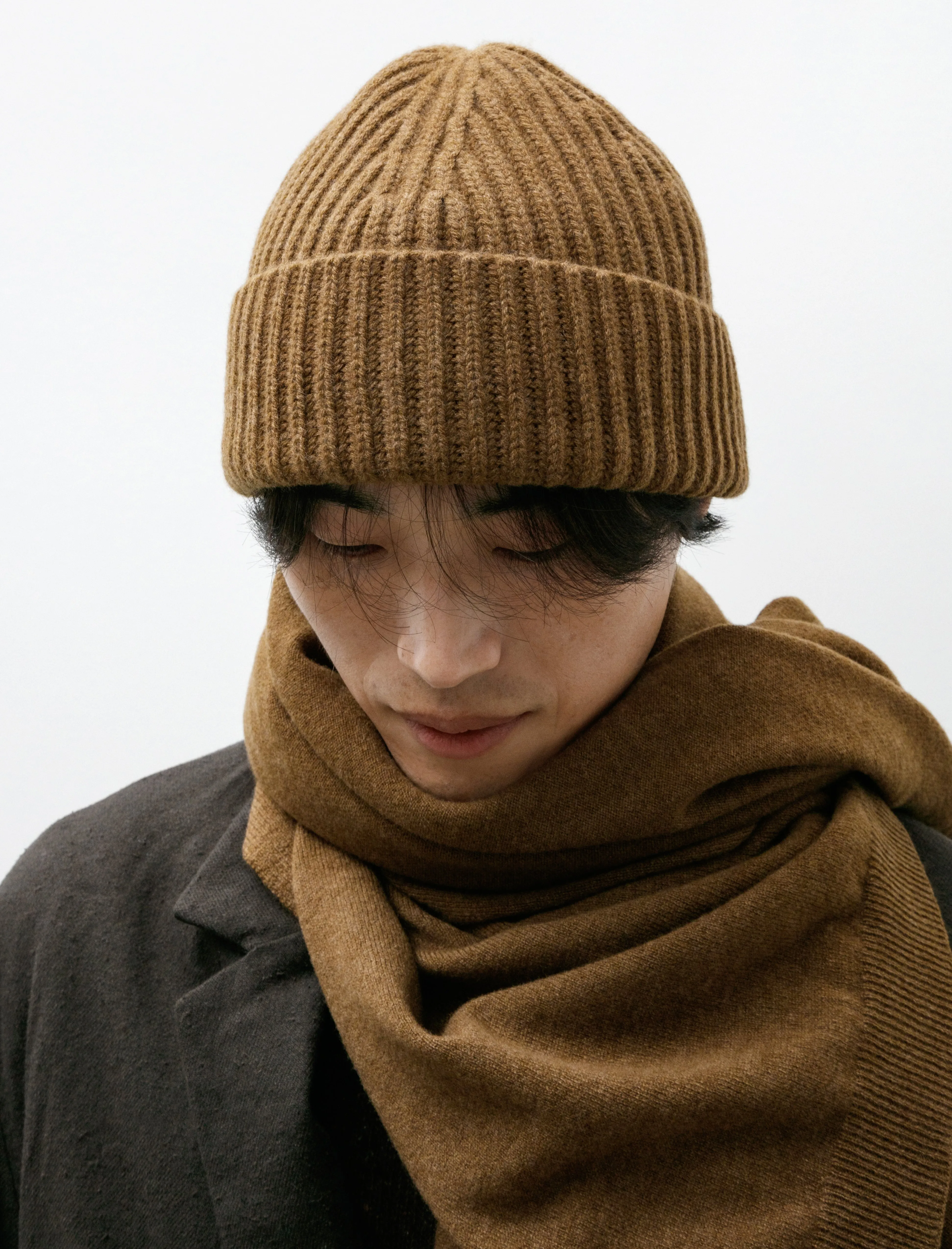 Knit Hat Cashmere Lambswool Dark Ochre