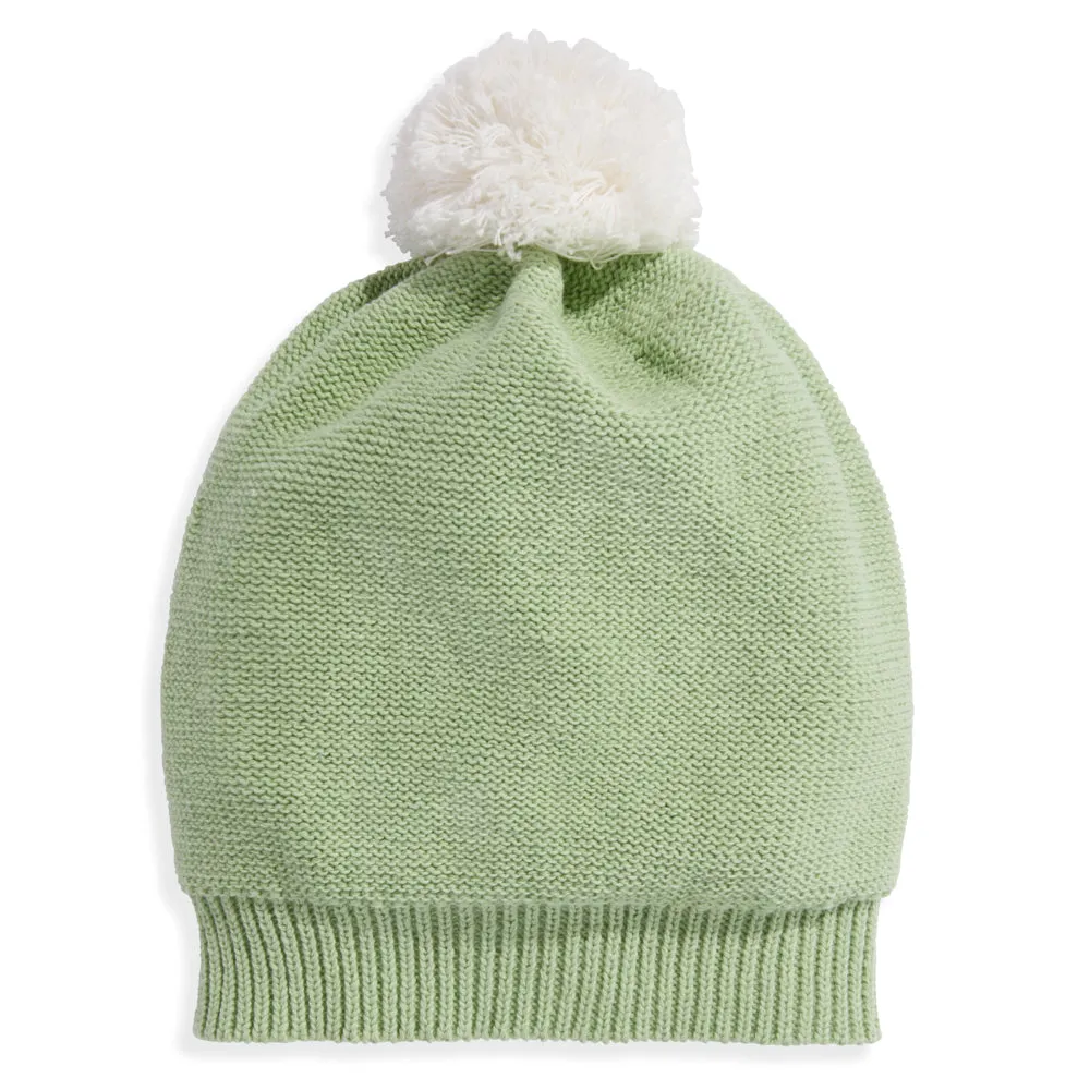 Knit Pom Pom Hat -- Pistachio