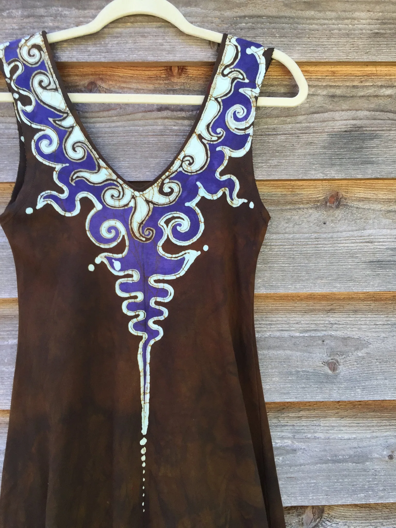 Lava Rock Handmade Batik Dress In Organic Cotton - Gold and Bohemian Purple