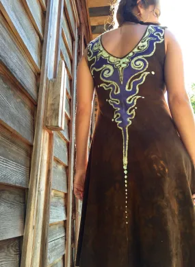 Lava Rock Handmade Batik Dress In Organic Cotton - Gold and Bohemian Purple