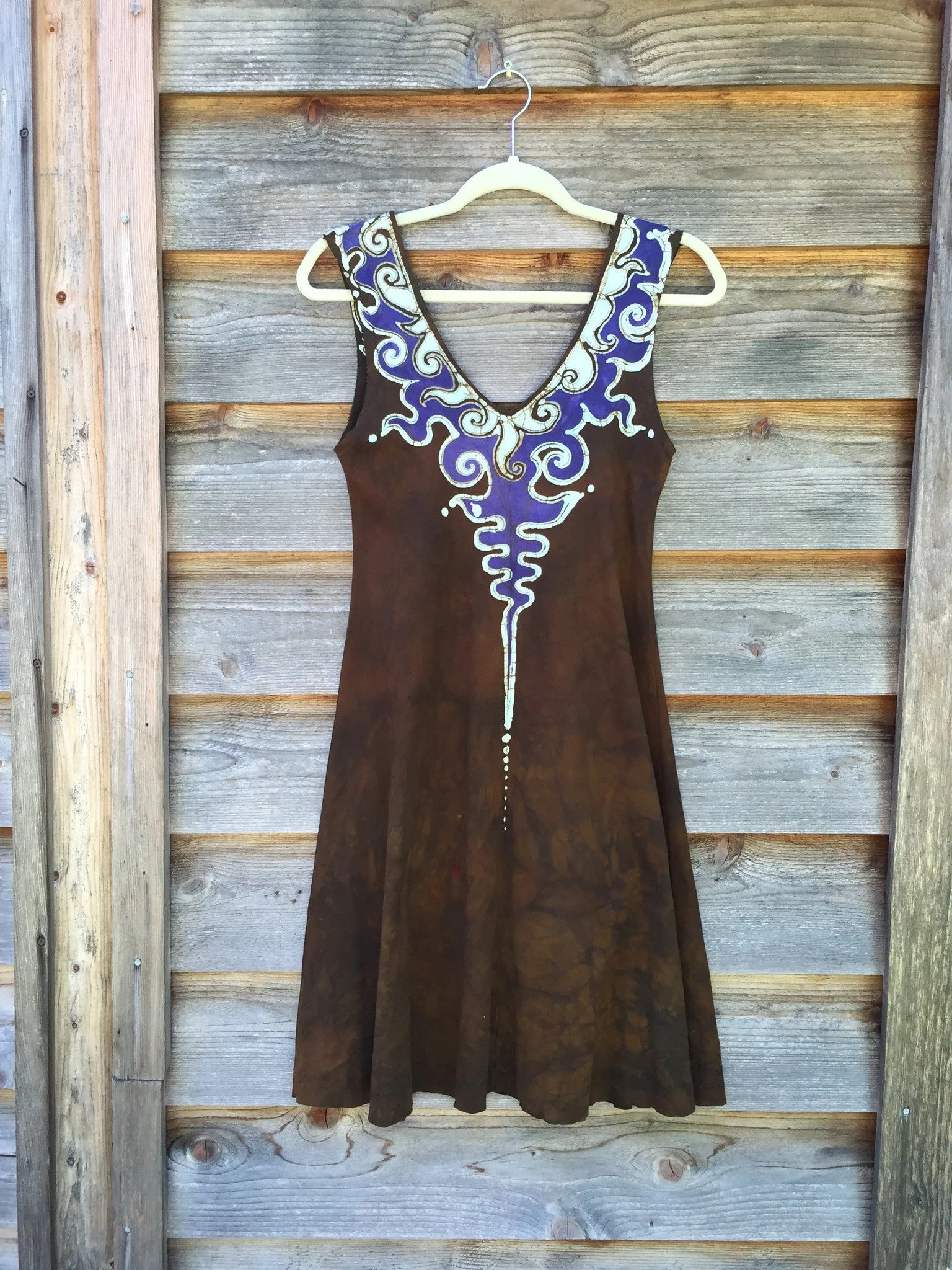 Lava Rock Handmade Batik Dress In Organic Cotton - Gold and Bohemian Purple