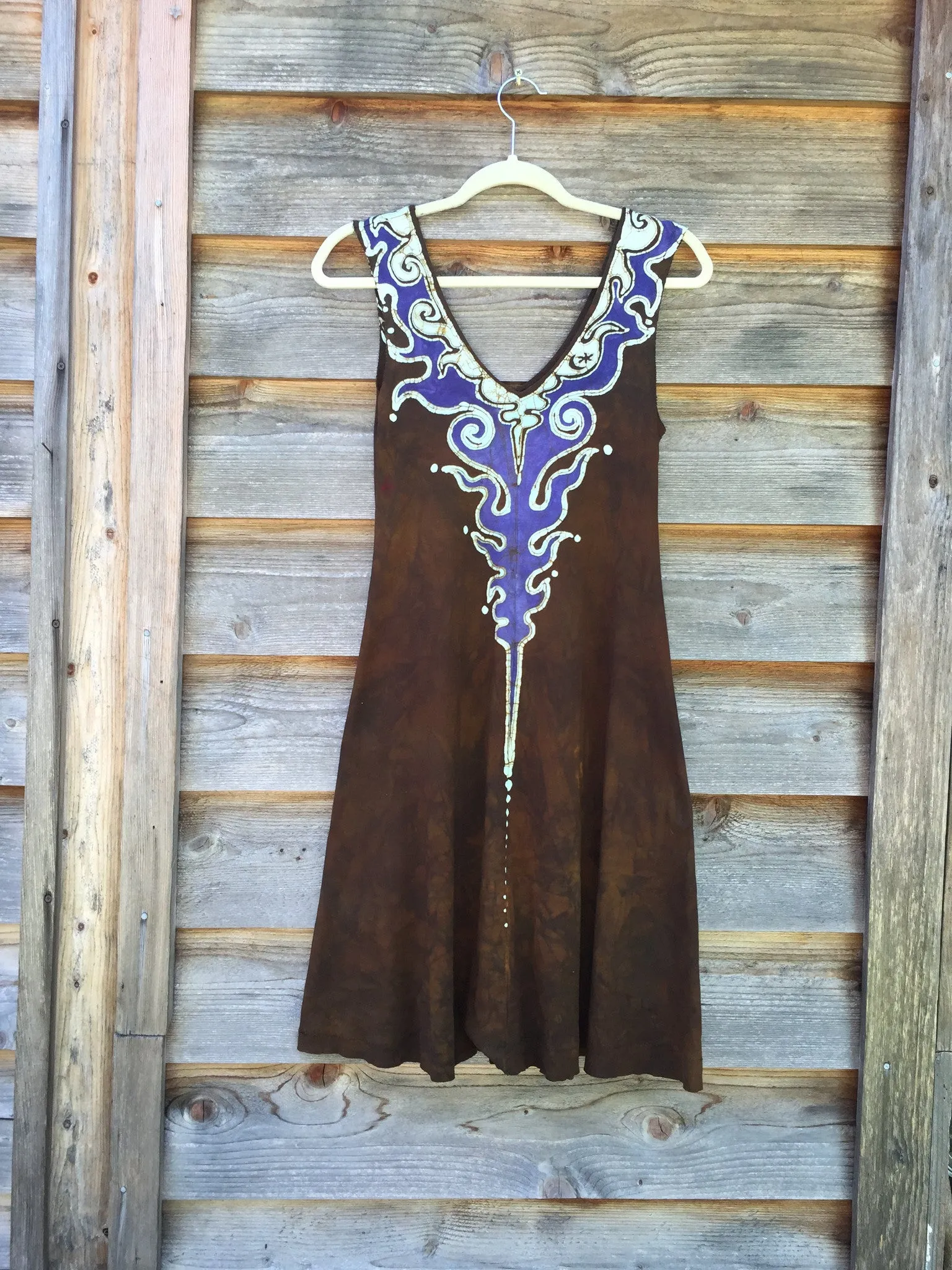 Lava Rock Handmade Batik Dress In Organic Cotton - Gold and Bohemian Purple