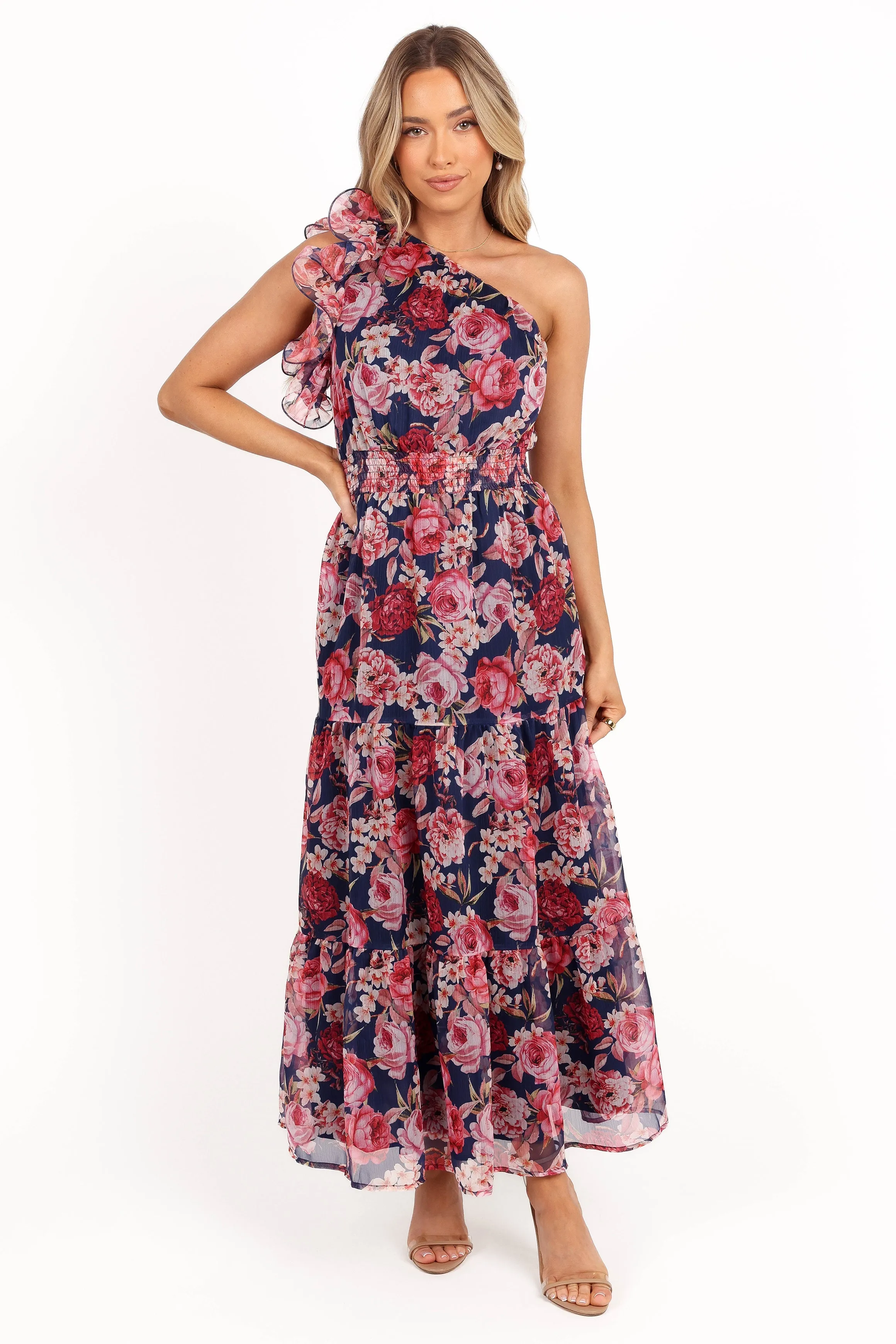 Layley One Shoulder Maxi Dress - Navy Floral