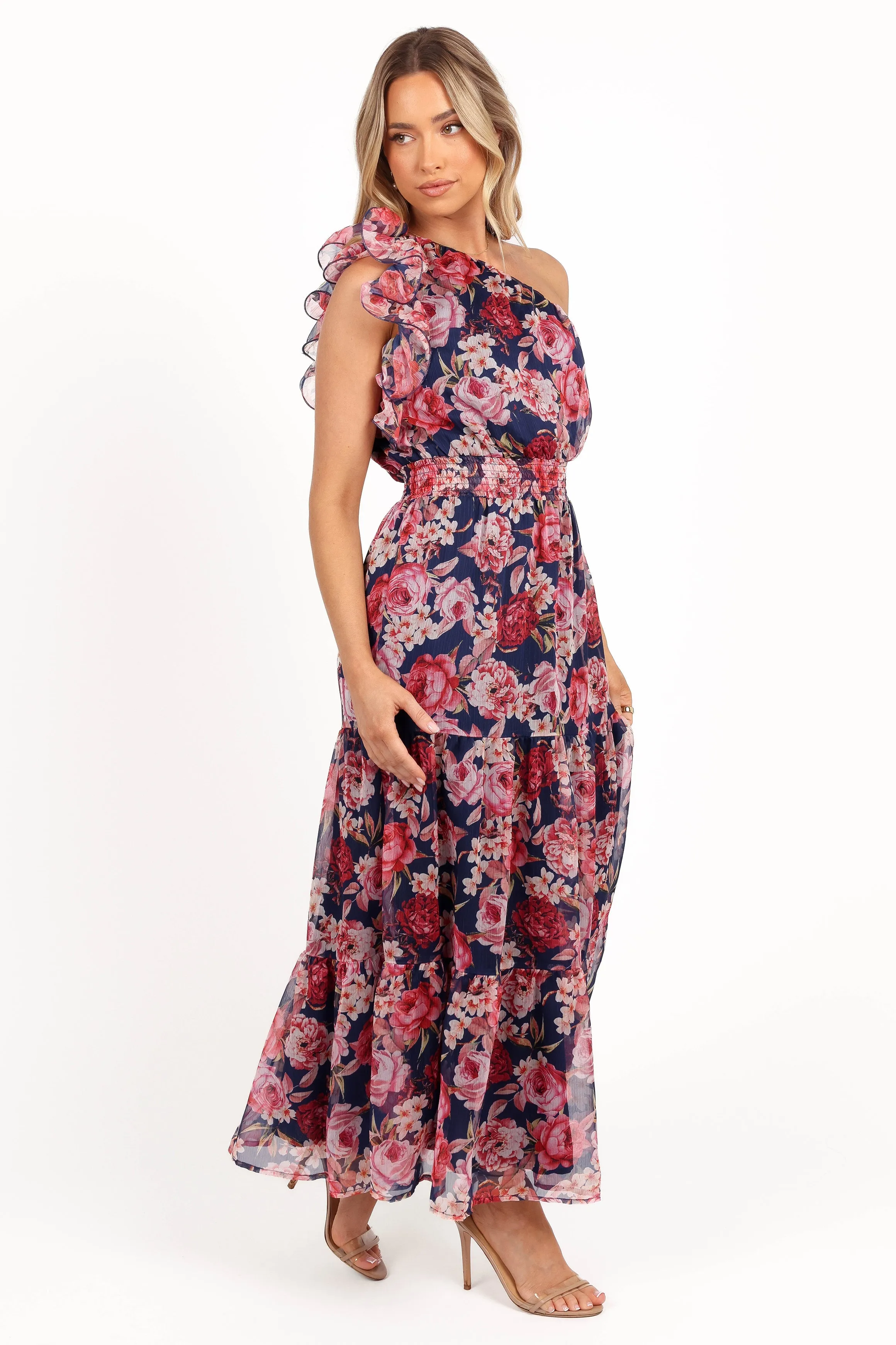 Layley One Shoulder Maxi Dress - Navy Floral