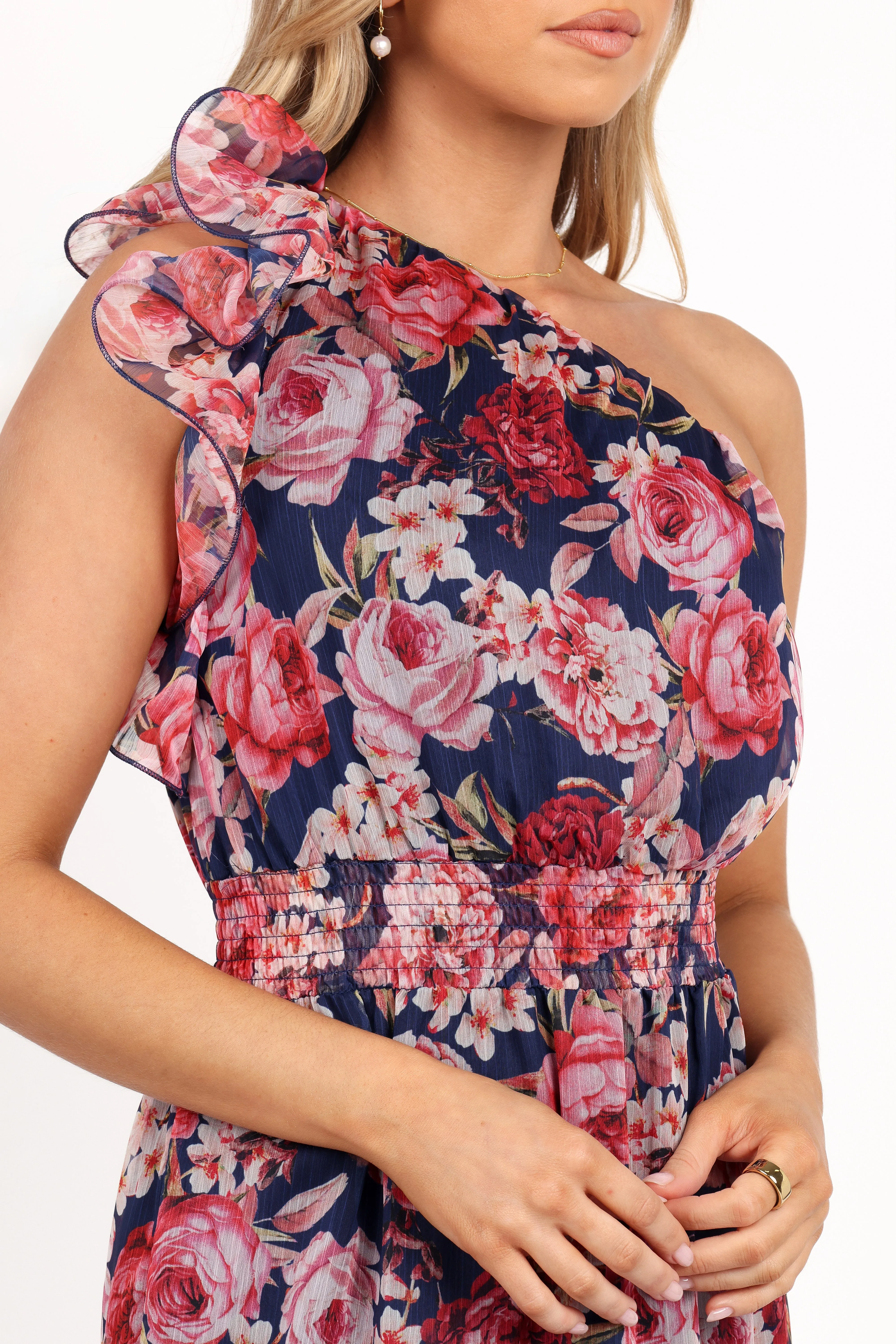 Layley One Shoulder Maxi Dress - Navy Floral