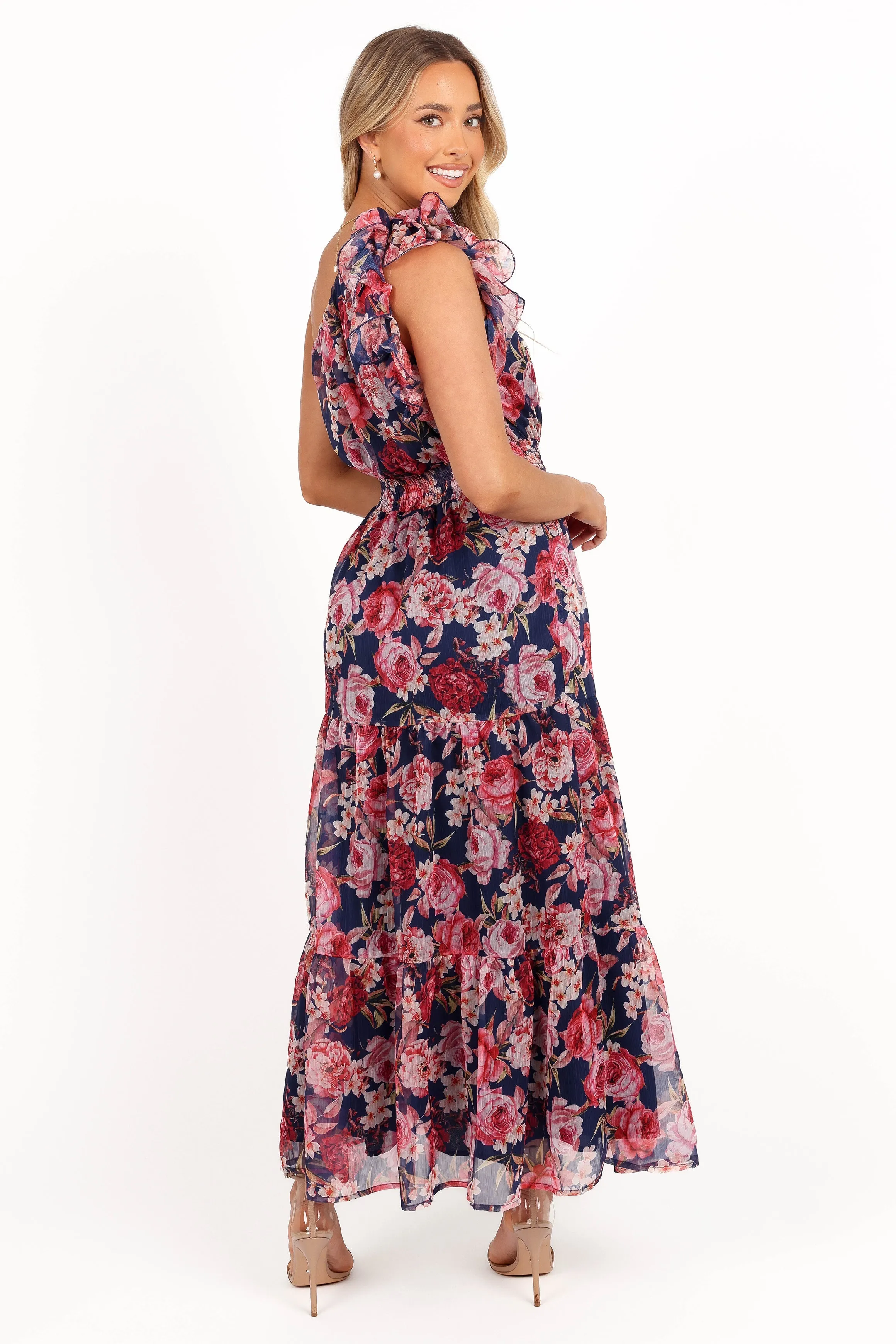 Layley One Shoulder Maxi Dress - Navy Floral