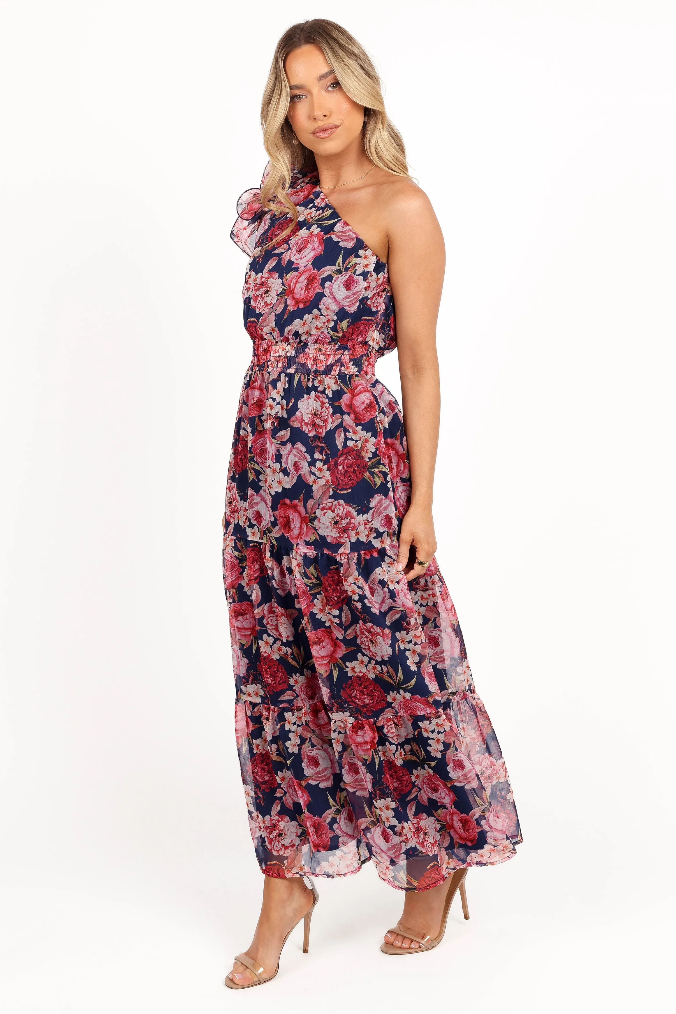 Layley One Shoulder Maxi Dress - Navy Floral