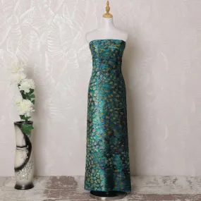 Light teal blue silk blended velvet fabric with gold metallic lurex in fancy design-D16044