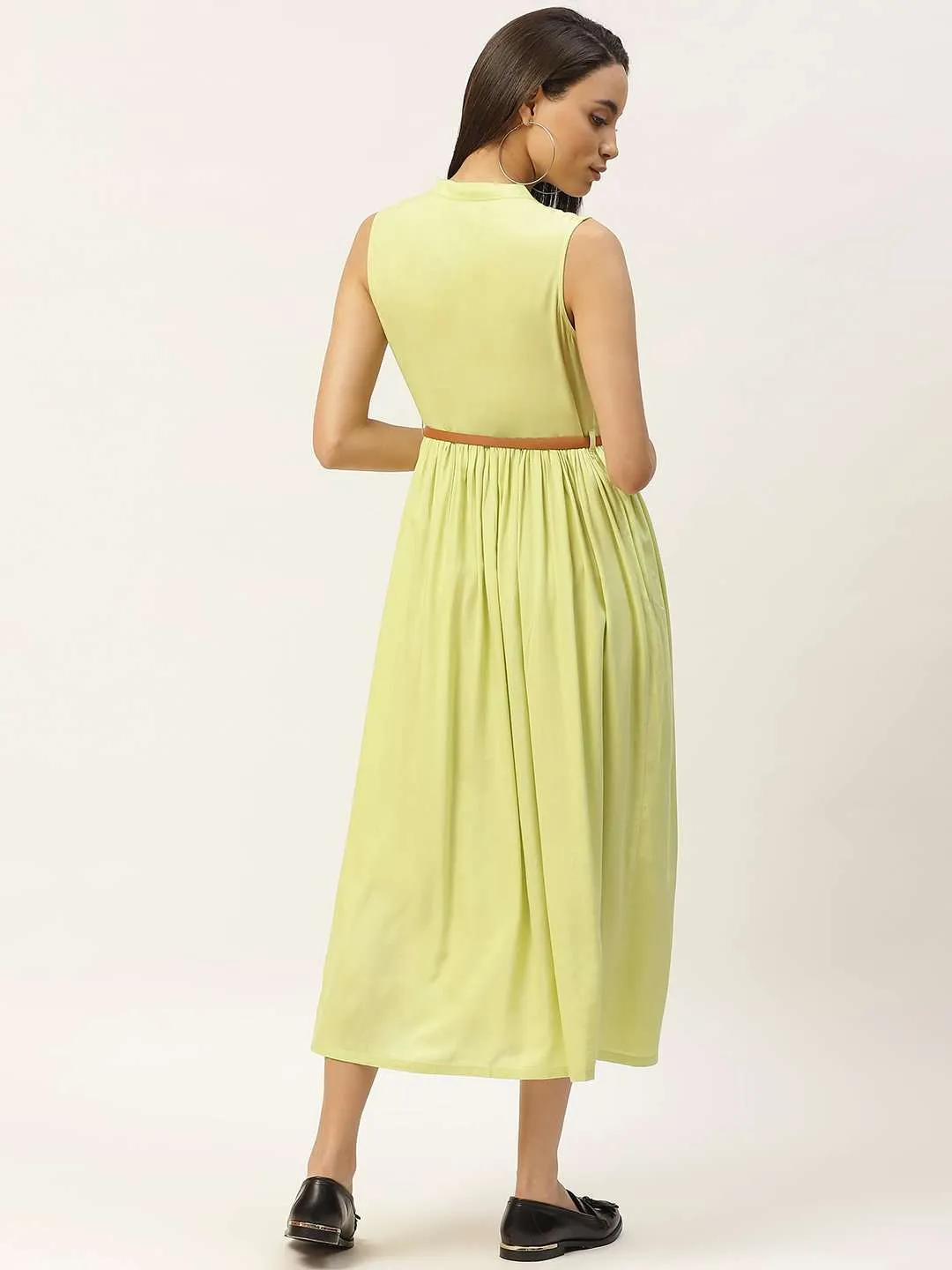 Lime Green Sleeveless Gathered Dress