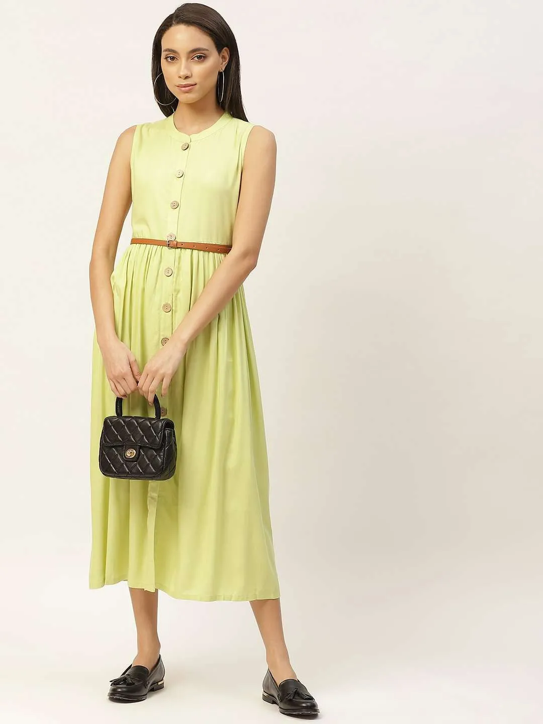 Lime Green Sleeveless Gathered Dress