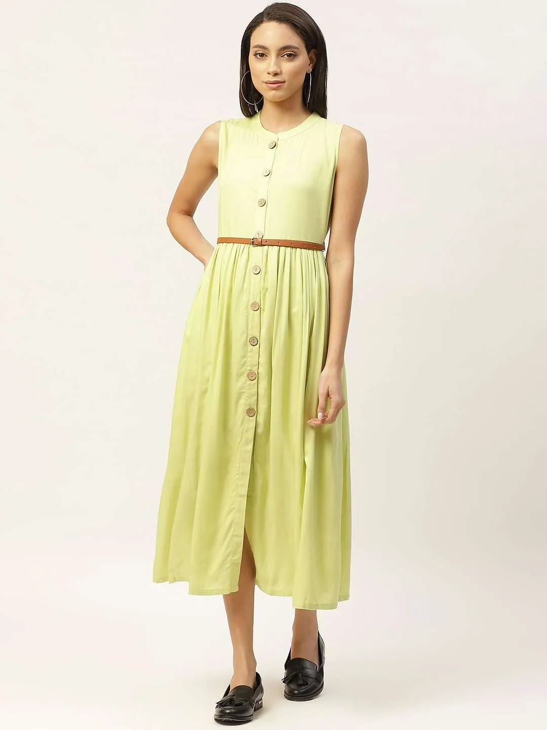 Lime Green Sleeveless Gathered Dress